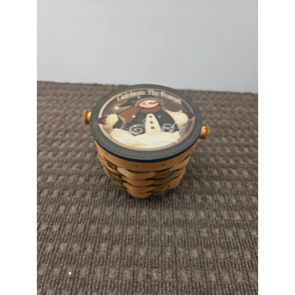 Crazy Mountain Holiday Basket Snowman Celebrate The Season Woven Wood Hinged Lid